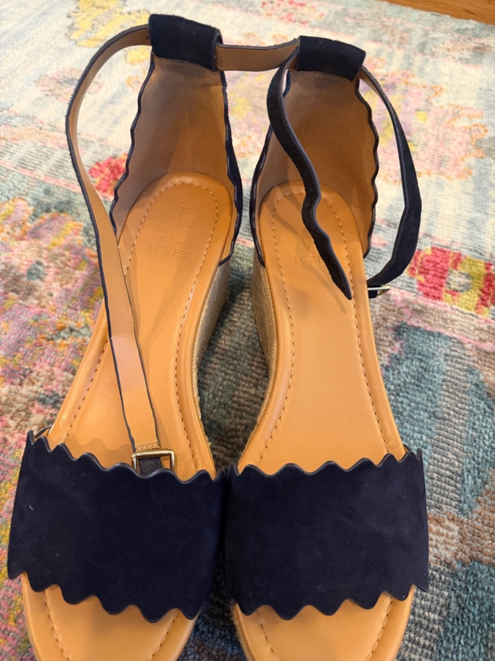 J. by J Crew Navy Suede Scallop Wedge Sandals